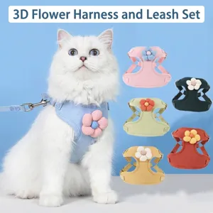 Huisdier Harnas En Lijn Set Voor Kleine Honden Katten Bloemenpatroon Verstelbaar Polyester Vest Harnas Trektouw