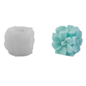 DIY 3D square flower candle silicone mold for handmade aromatherapy cube candles