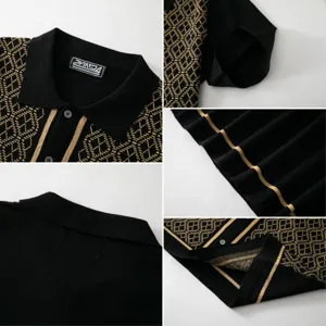 Detaillierte Ansicht der Textur des schwarzen Herren-Poloshirts mit Jacquardmuster