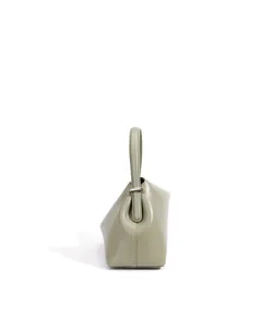 Vue détaillée d'un sac à main en cuir minimaliste, élégant sac de banlieue vert clair.
