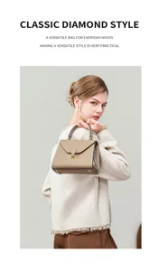 Classic diamond style genuine leather shoulder handbag for women, spacious work commuting tote bag.