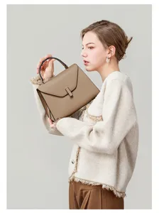 Premium leather shoulder bag for women, elegant commuter handbag with top handle and chic flap.