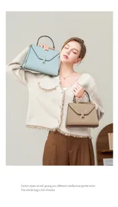 Elegant leather top-handle shoulder bag for women, perfect for office commuting and daily chic style.