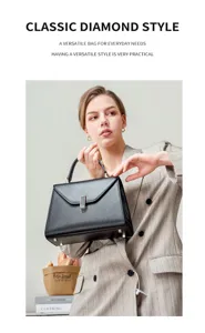 Classic black leather top-handle handbag for women, versatile structured daily commute bag.