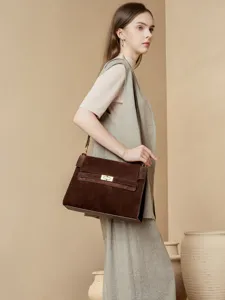 Retro Wildleder Umhängetasche für Damen, braune Vintage Schultertasche, elegante Tasche.