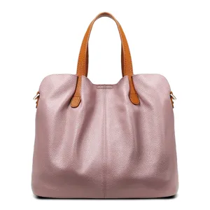 Leather tote bag for women, stylish shoulder handbag with top handles and stylish contrasting design.