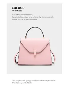 Pink leather shoulder handbag, stylish commuting top handle bag with metal clasp closure.