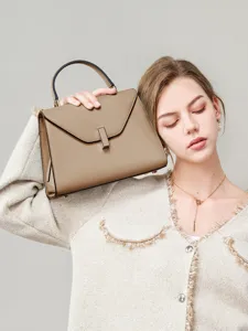 Women's Genuine Leather Top Handle Bag Urban Minimalist Large Capacity Commuter Handbag Elegant Shoulder Bag