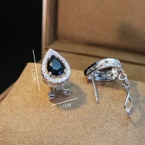 Eleganti orecchini a lobo zircone goccia pietra nera, gioielli moda donna, circa 1.7cm.