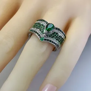 Anello Aperto a Fascia Cuore Fiore Strass Lega Vintage Oro Verde Smeraldo Zirconia Cubica Geometrica Statement Anelli per Donna Matrimonio Gioielli Regalo