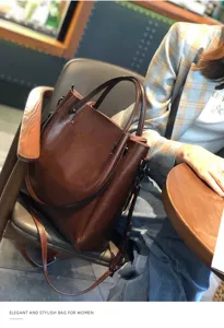 Elegante bolso de hombro marrón de cuero genuino para mujer bolso grande y cruzado.