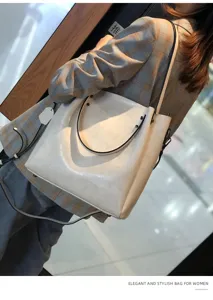 Bolso de hombro de cuero elegante para mujer gran capacidad estilo casual diario