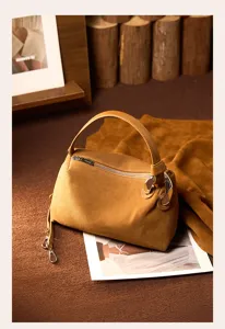 Brown suede women handbag stylish shoulder bag casual large capacity elegant leather bag lady.