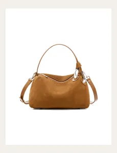 Brown suede women's shoulder bag, stylish casual handbag with zipper and comfortable strap.