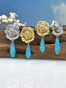 Orecchini pendenti a goccia in turchese rosa metallo vintage stile barocco donna
