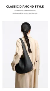 Versatile top layer cowhide leather underarm shoulder hobo bag for women daily commute.