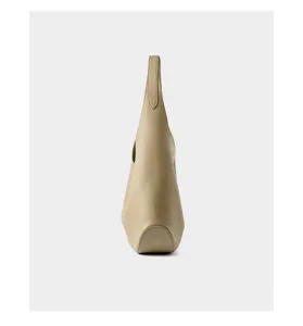 Detailed side view of genuine leather hobo shoulder bag, showing premium texture and large capacity.