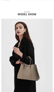 Classic leather tote bag for women, large capacity commuter handbag with elegant design.