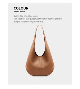 Premium genuine leather underarm hobo bag detail view, soft texture and large capacity.