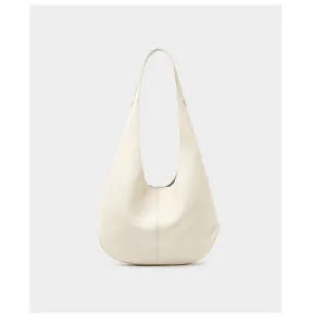 Detailed view of a minimalist cream white leather hobo shoulder bag for women daily commute.