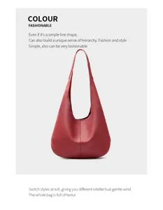 Red genuine leather underarm shoulder bag, versatile large capacity commute hobo tote bag style.