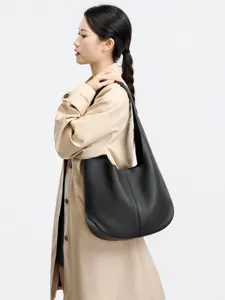 Genuine leather underarm shoulder bag for women, large capacity minimalist tote for daily commuting work.