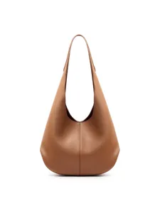 Brown leather underarm bag for women, large capacity daily commuting shoulder tote bag.