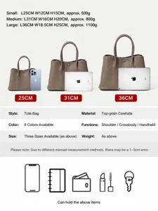 Luxury genuine cowhide Garden Party tote bag, large capacity commute shoulder handbag for women.