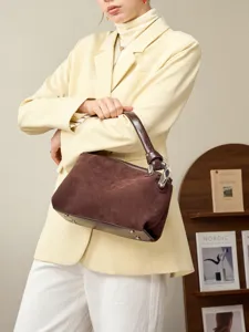 Brown suede women handbag elegant shoulder bag fashion casual retro autumn winter style