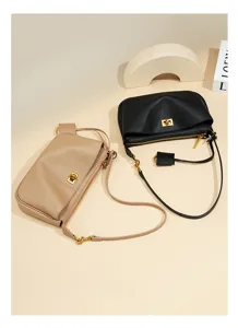 Genuine leather underarm shoulder bag for women, stylish crossbody casual handbag.