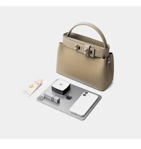 Taupe genuine leather top handle handbag elegant women shoulder crossbody bag capacity