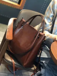 Bolso de Hombro para Mujer de Cuero Genuino Gran Capacidad Retro Tote Handbag Casual Top Handle Satchel para Trabajo Diario