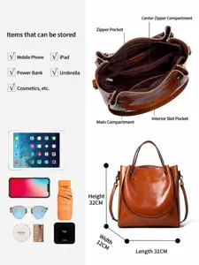 Bolso de mano clásico de cuero genuino para mujer gran capacidad bolso de hombro