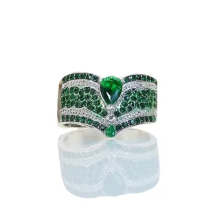 Anello largo con smeraldo e zirconi pavè stile europeo gioielli da donna vista principale