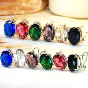 Orecchini a Bottone con Strass Ovali Minimalisti da Donna Eleganti Orecchini a Monachella Geometrici in Rame Gioielli Regalo