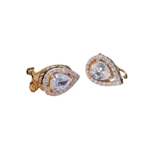 Squisiti orecchini a lobo con zircone a goccia da donna, gioielli di modo placcati in oro di lusso.
