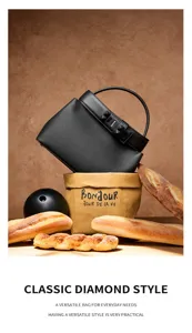 Black leather top handle bag classic chic designer shoulder bag for women daily commute.
