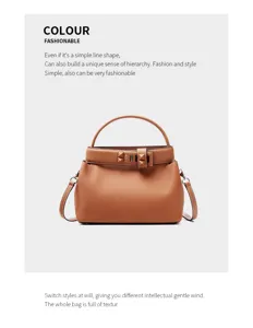 Elegant brown genuine leather handbag, stylish top handle cross body bag for women commute.