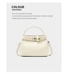 Elegant leather shoulder bag detail showcasing premium texture and metal clasp lock.