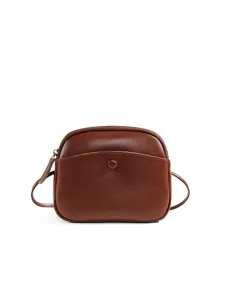 Brown leather crossbody shoulder bag for women, casual mobile phone purse with zipper.