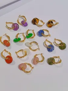 Orecchini a cerchio in pietra naturale design di nicchia orecchini in rame dorato alla moda