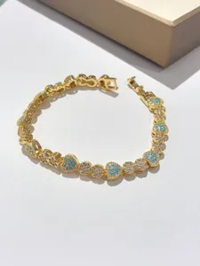 Bracciale elegante dorato cuore trifoglio zircone con pietre turchese per donne lusso