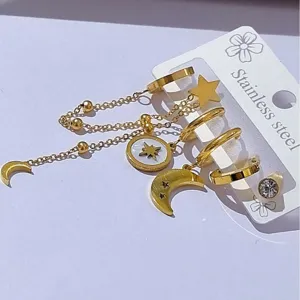 Set di orecchini stella luna in acciaio al titanio da donna, raffinati gioielli eleganti.