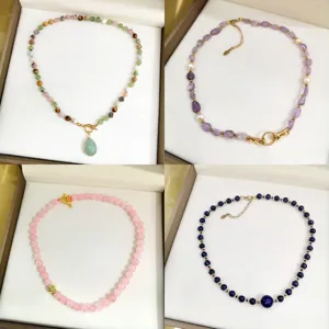 Set di collana con perle in pietra naturale fatta a mano, catena chic, gioielli eleganti.
