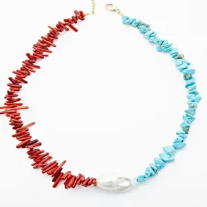 Bellissima collana dettaglio di perle barocche in pietra naturale corallo turchese