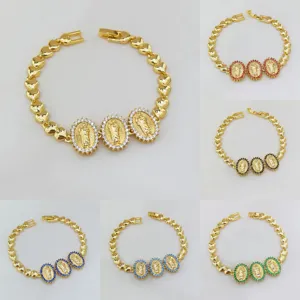 Jungfrau Maria Herz Armband Vergoldetes Metall Bunter Zirkonia Religiöser Schmuck Übertriebenes Party Armband Für Damen Herren