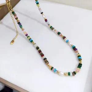 Squisita collana di perle in pietra naturale fatta a mano elegante gioiello colorato per le donne