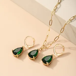 Set di Collana E Orecchini Con Ciondolo A Goccia D'acqua In Rame E Zirconia Per Donna Gioielli Eleganti Di Lusso Leggero