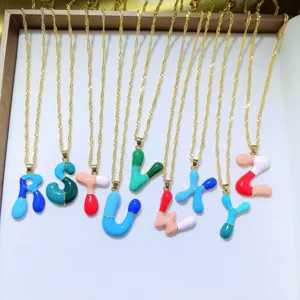 Collana con lettere colorate dopamine, ciondolo alfabeto capsula lega gioiello regalo.