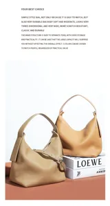 Detailed view of genuine leather hobo shoulder bag with soft texture and large capacity daily.